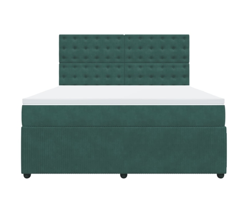 Cama box spring con colchón terciopelo verde oscuro 180x200 cm