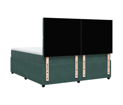 Cama box spring con colchón terciopelo verde oscuro 180x200 cm