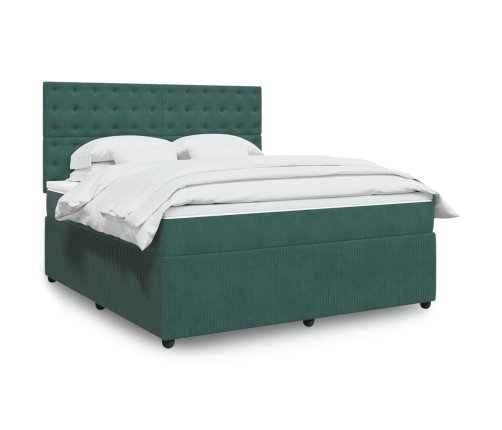 Cama box spring con colchón terciopelo verde oscuro 180x200 cm