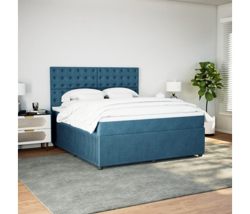 Cama box spring con colchón terciopelo azul 180x200 cm