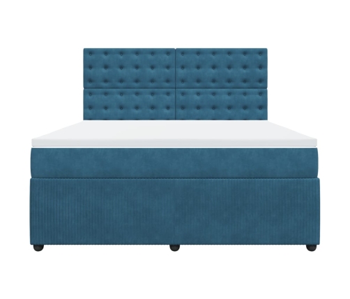 Cama box spring con colchón terciopelo azul 180x200 cm