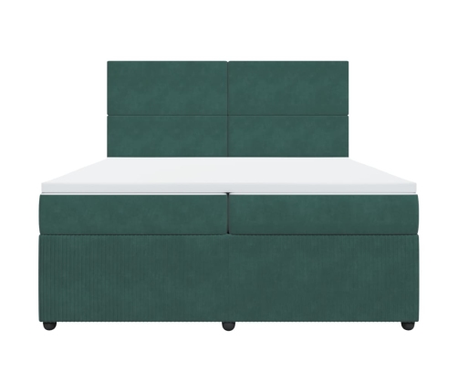 Cama box spring con colchón terciopelo verde oscuro 200x200 cm