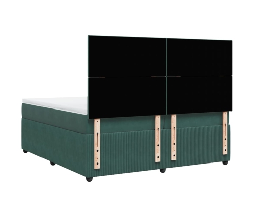 Cama box spring con colchón terciopelo verde oscuro 200x200 cm