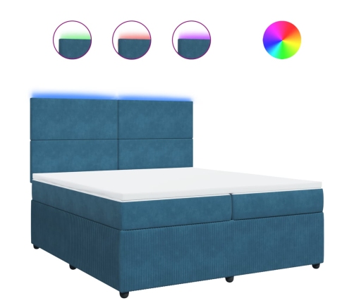 Cama box spring con colchón terciopelo azul 200x200 cm