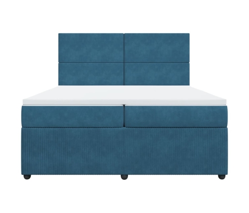 Cama box spring con colchón terciopelo azul 200x200 cm