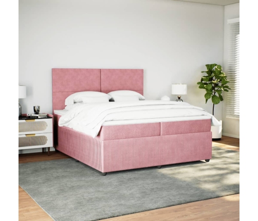 Cama box spring con colchón terciopelo rosa 200x200 cm