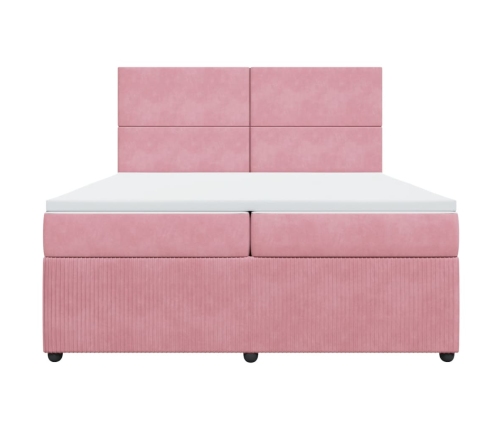 Cama box spring con colchón terciopelo rosa 200x200 cm