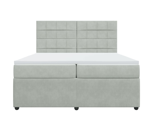 Cama box spring con colchón terciopelo gris claro 200x200 cm