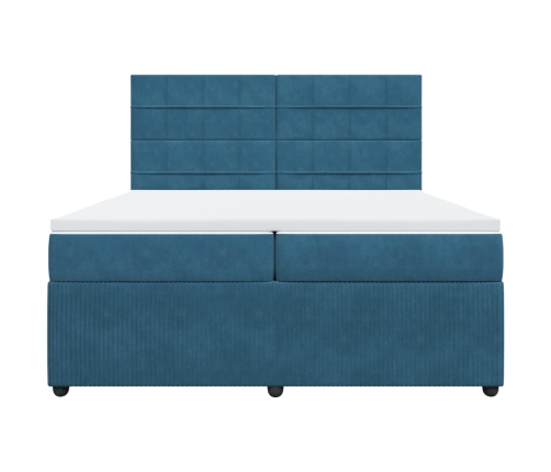 Cama box spring con colchón terciopelo azul 200x200 cm