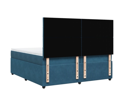 Cama box spring con colchón terciopelo azul 200x200 cm