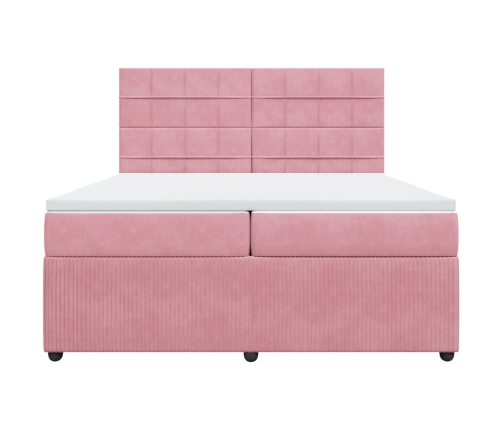 Cama box spring con colchón terciopelo rosa 200x200 cm