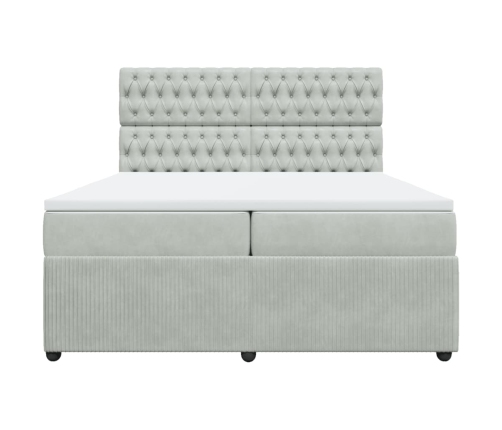 Cama box spring con colchón terciopelo gris claro 200x200 cm