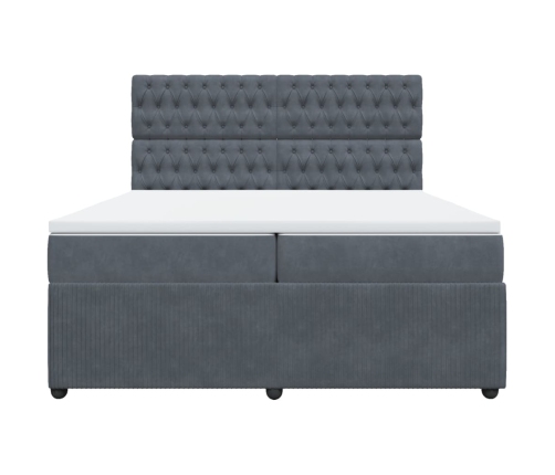 Cama box spring con colchón terciopelo gris oscuro 200x200 cm