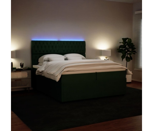 Cama box spring con colchón terciopelo verde oscuro 200x200 cm