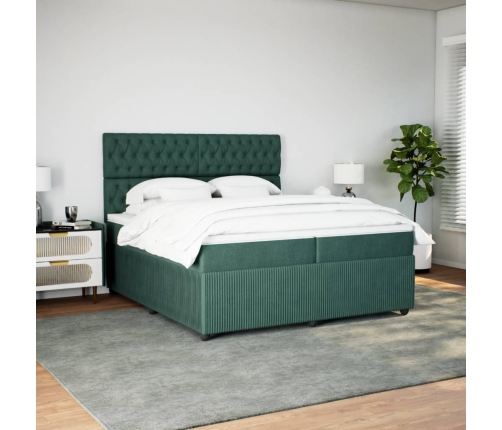Cama box spring con colchón terciopelo verde oscuro 200x200 cm