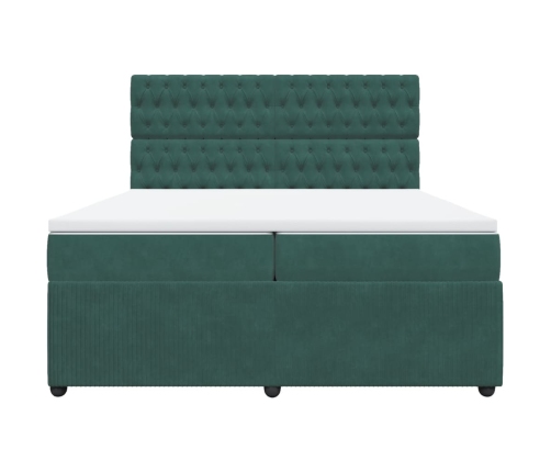 Cama box spring con colchón terciopelo verde oscuro 200x200 cm