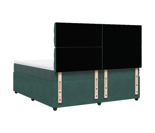 Cama box spring con colchón terciopelo verde oscuro 200x200 cm