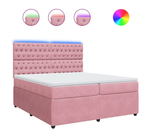 Cama box spring con colchón terciopelo rosa 200x200 cm