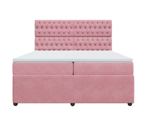 Cama box spring con colchón terciopelo rosa 200x200 cm