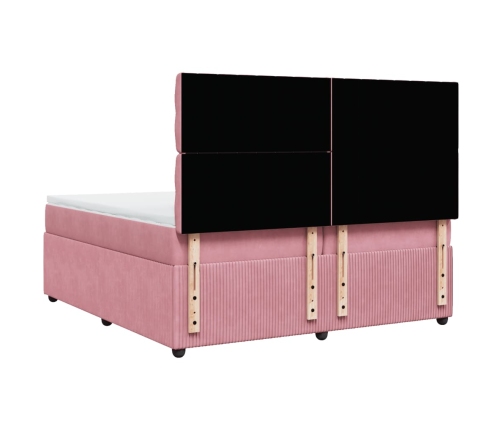 Cama box spring con colchón terciopelo rosa 200x200 cm