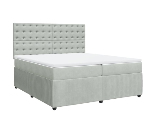 Cama box spring con colchón terciopelo gris claro 200x200 cm