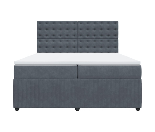 Cama box spring con colchón terciopelo gris oscuro 200x200 cm