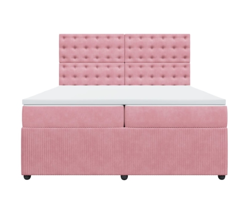 Cama box spring con colchón terciopelo rosa 200x200 cm