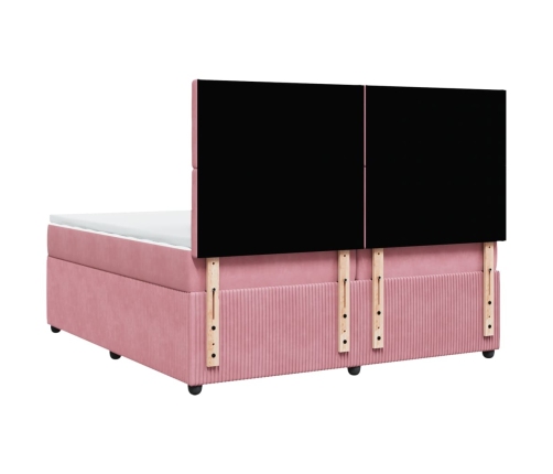 Cama box spring con colchón terciopelo rosa 200x200 cm