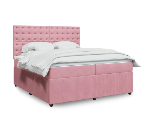 Cama box spring con colchón terciopelo rosa 200x200 cm