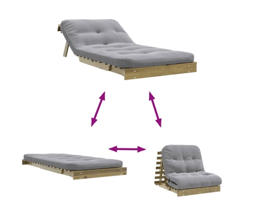 Futón sofá cama con colchón madera impregnada pino 80x206x11 cm