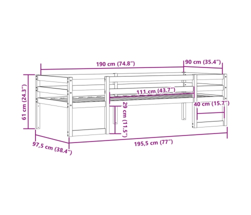 Estructura de cama infantil madera maciza de pino 90x190 cm