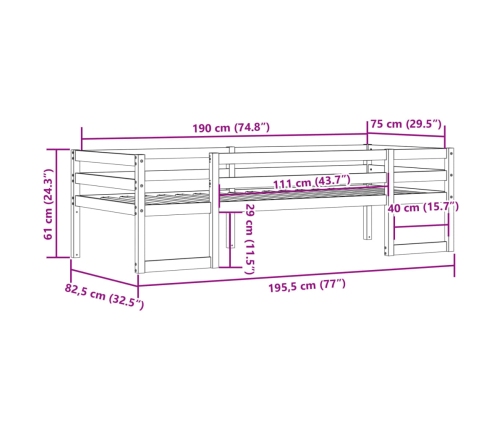 Estructura de cama para niños madera maciza de pino 75x190 cm