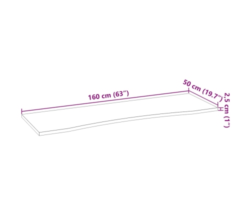 Tablero escritorio 160x60x2,5cm rectangular madera maciza roble