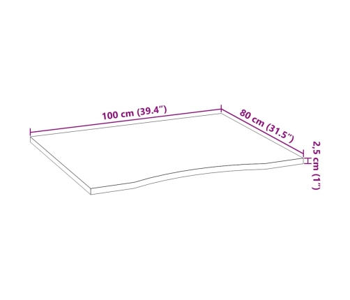 Tablero escritorio 100x80x2,5cm rectangular madera maciza roble