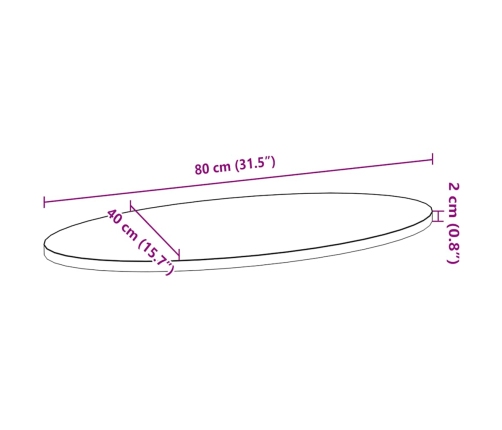 Tablero de mesa ovalado madera maciza de roble 80x40x2 cm