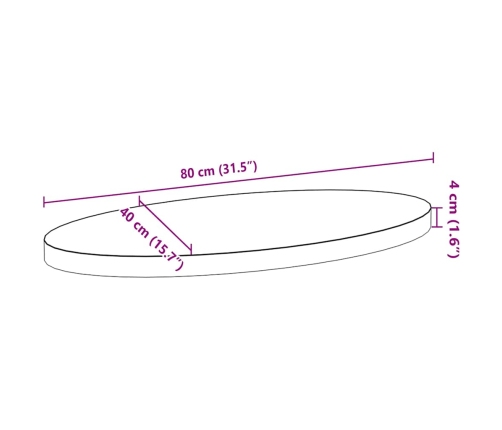 Tablero de mesa ovalado madera maciza de roble 80x40x4 cm