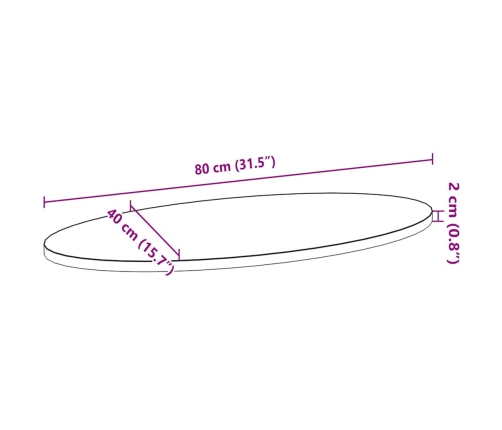 Tablero de mesa ovalado madera maciza de roble 80x40x2 cm