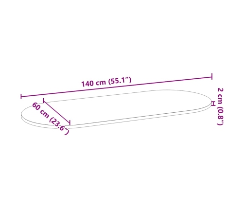 Tablero de mesa ovalado madera maciza de roble 140x60x2 cm