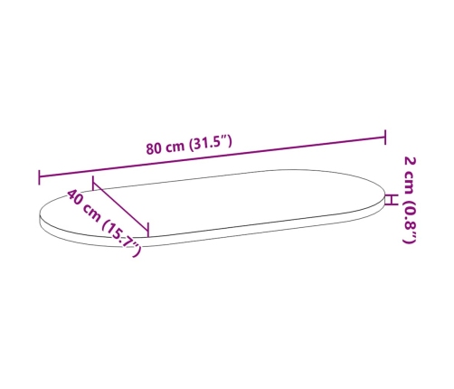 Tablero de mesa ovalado madera maciza de roble 80x40x2 cm