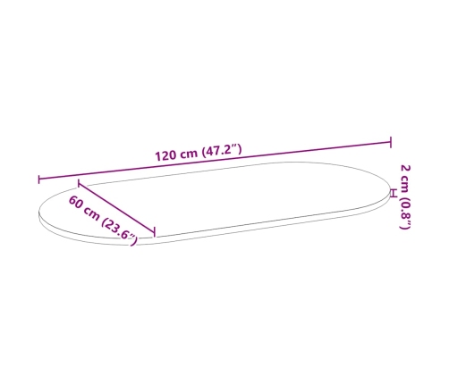 Tablero de mesa ovalado madera maciza de roble 120x60x2 cm