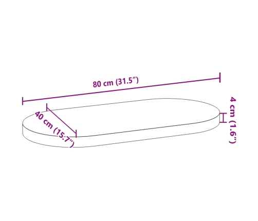 Tablero de mesa ovalado madera maciza de roble 80x40x4 cm
