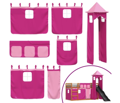 Litera con tobogán y cortinas rosa 90x200 cm