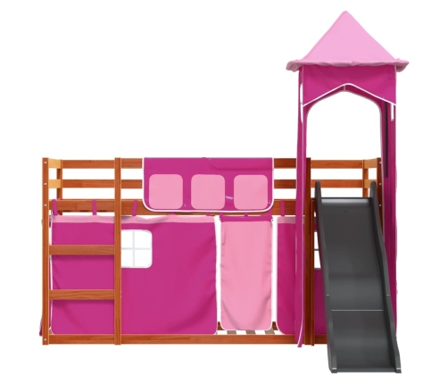 Litera con tobogán y cortinas rosa 90x200 cm
