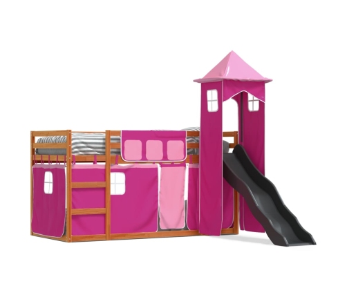 Litera con tobogán y cortinas rosa 90x200 cm