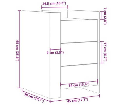 Mesita de noche madera de ingeniería roble Sonoma 45x50x65 cm