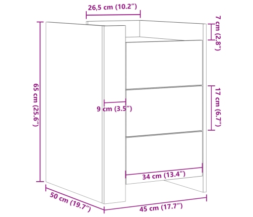 Mesita de noche madera de ingeniería gris hormigón 45x50x65 cm