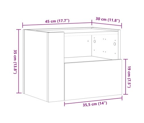 vidaXL Mesita de noche de pared blanco 45x30x35 cm