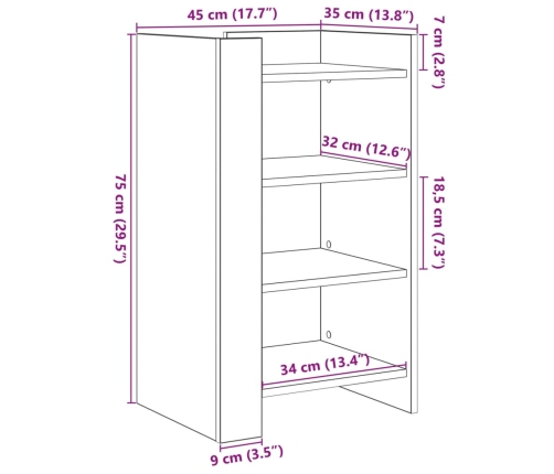 Aparador de madera de ingeniería roble ahumado 45x35x75 cm