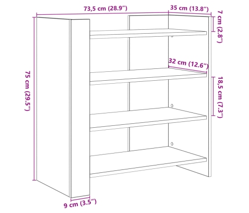 Aparador de madera de ingeniería roble ahumado 73,5x35x75 cm