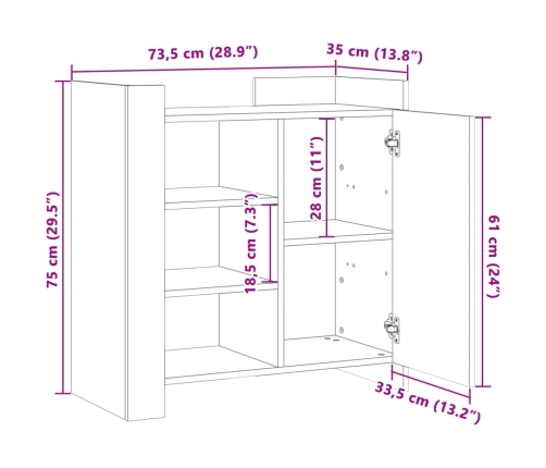 Aparador de madera de ingeniería negro 73,5x35x75 cm